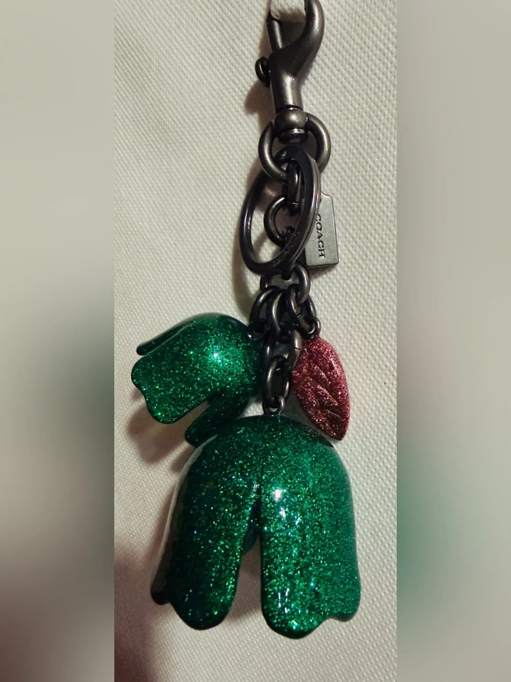 Coach Green Glitter Floral Charm Keychain